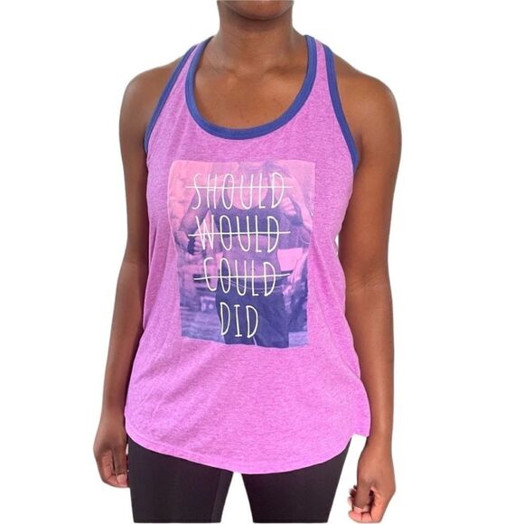 2/$20 Athletic Works 'Should Would Could Did' Activewear Purple Tank - Picture 1 of 15